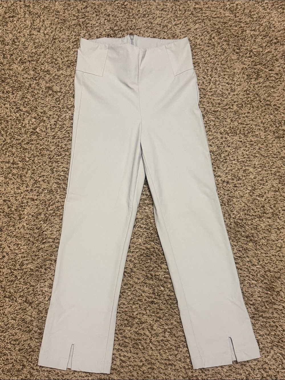 Athleta Wander Slim Straight Crop Pants Gray Khaki/Tan Ankle Size 2 Back Travel